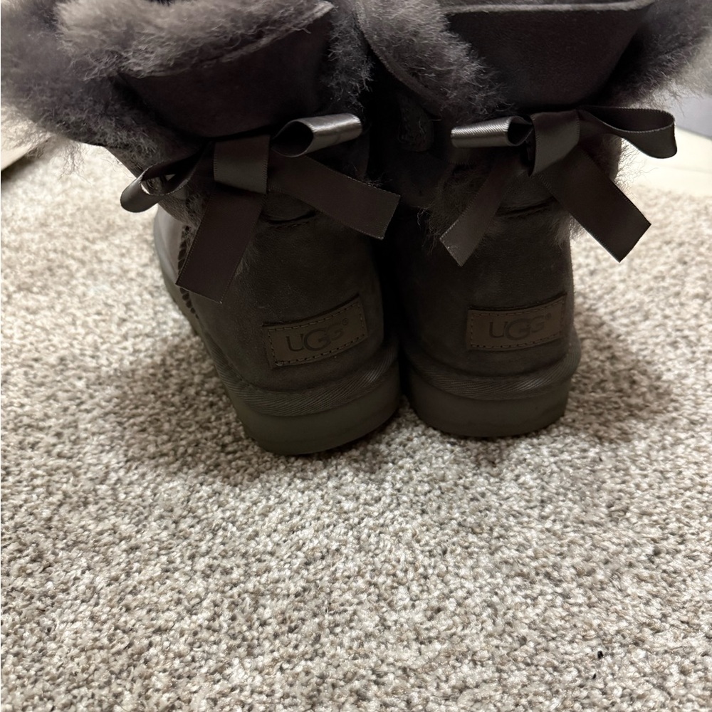UGG Charcoal Boots with Fur Trim and Bow